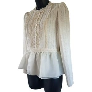 UISWAN Ivory Long Sleeve Peplum Blouse Large EUC